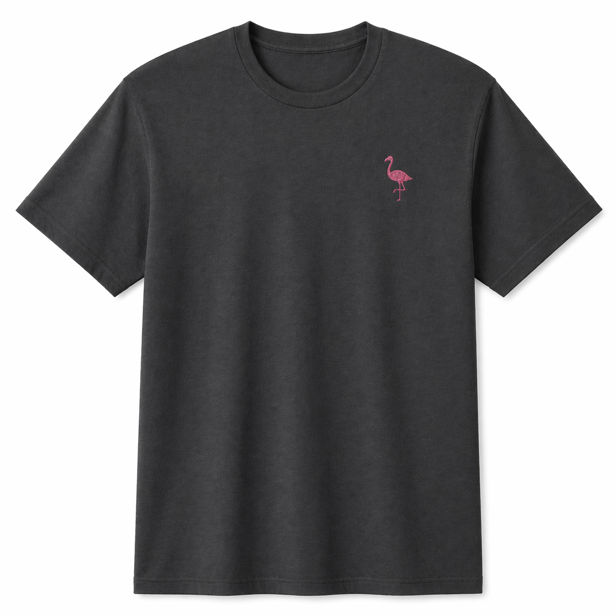 Dark Gray T-Shirt with Pink Flamingo Embroidery