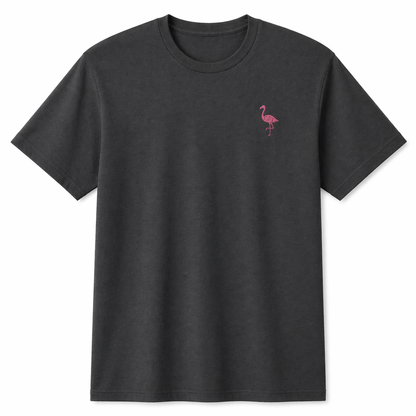 Dark Gray T-Shirt with Pink Flamingo Embroidery