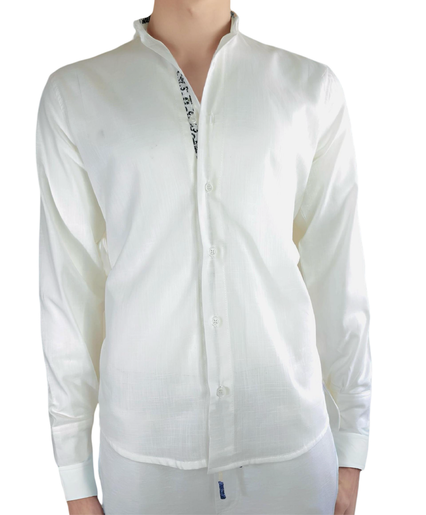 Linen Off white shirt with mandarin collar