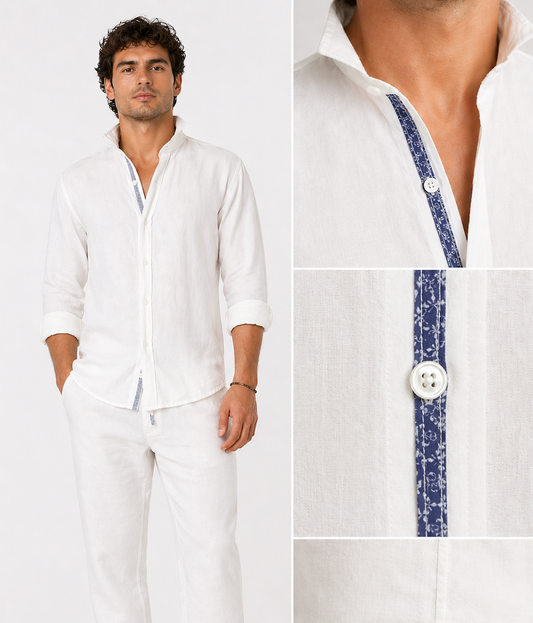 Linen White shirt with mandarin collar
