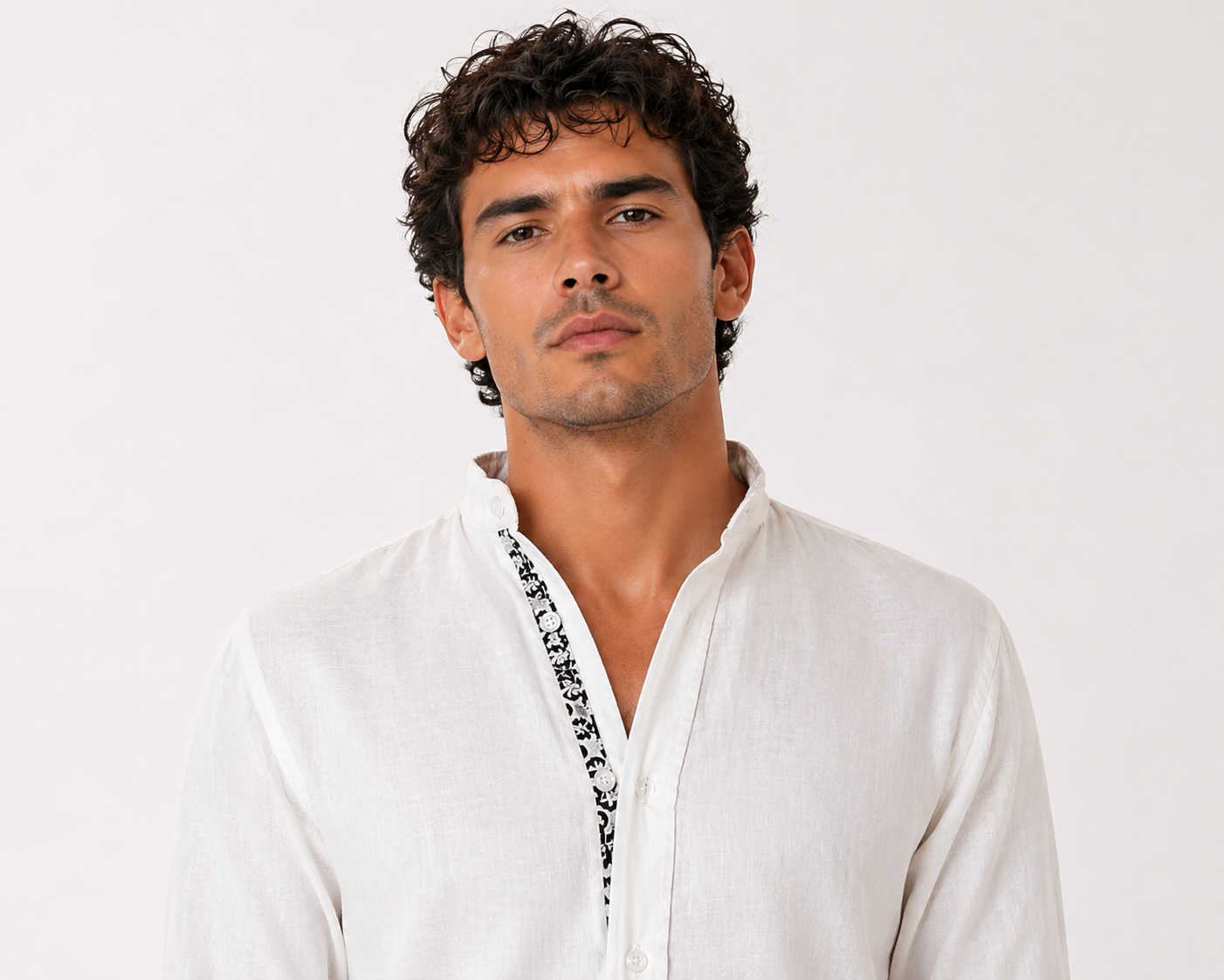 Linen Off white shirt with mandarin collar