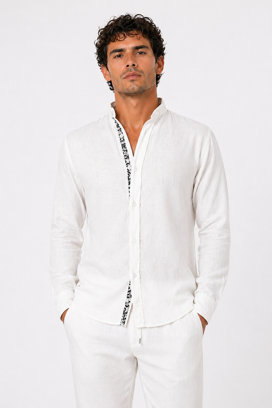 Linen Off white shirt with mandarin collar