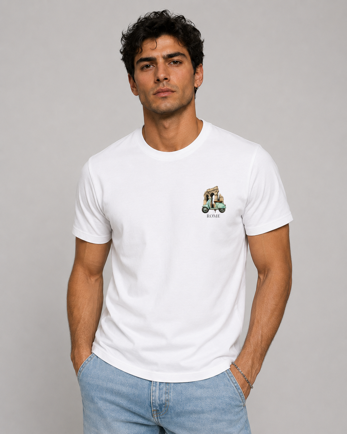 Men Printed T-Shirt  - White Rome