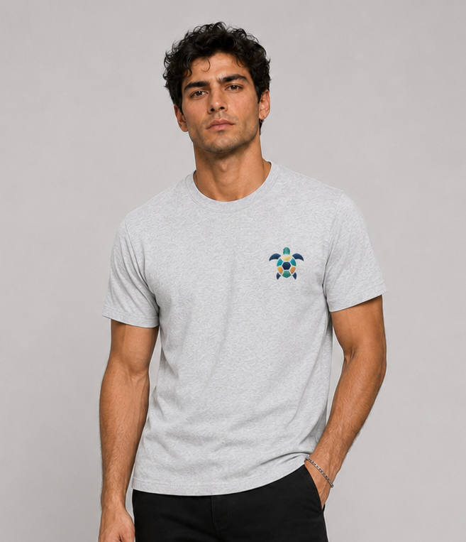 Pastel Turtle Printed T-Shirt – Light Gray