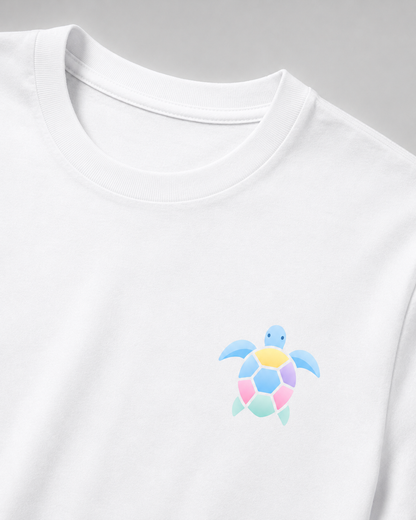 Pastel Turtle Printed T-Shirt – White