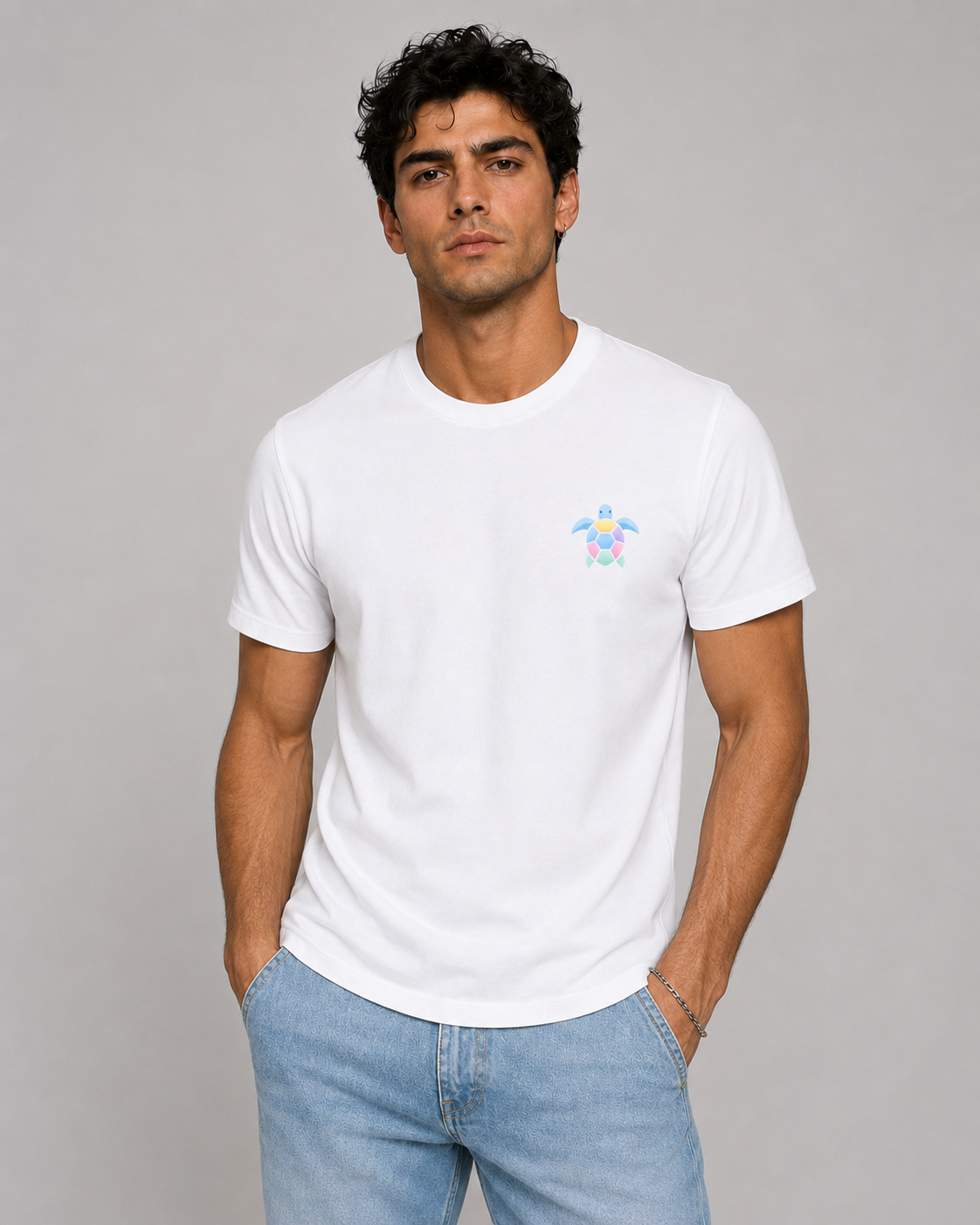Pastel Turtle Printed T-Shirt – White