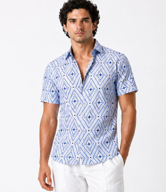Patterned Linen Bowling Shirt – Casual Elegance | Spiaggia Swimwear