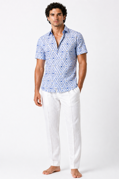 Patterned Linen Bowling Shirt – Casual Elegance | Spiaggia Swimwear