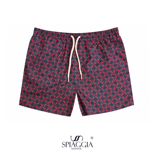 SS26 Men Swim Short -Navy Patterned — Lobsters