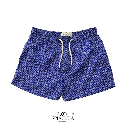 SS24 Blue Patterned Swimshort – Exclusive Spiaggia Swimwear