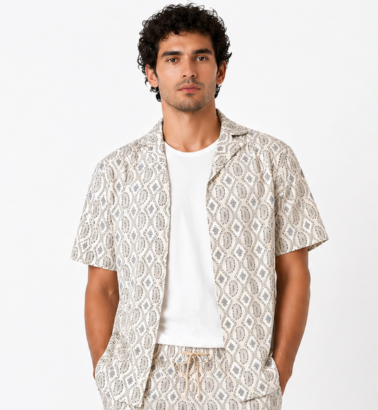 Patterned Linen Bowling Shirt – Casual Elegance | Spiaggia Swimwear