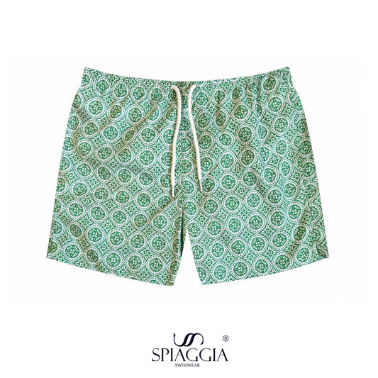 SS26 Men Swim Short - Light Green Mosaic — Azure