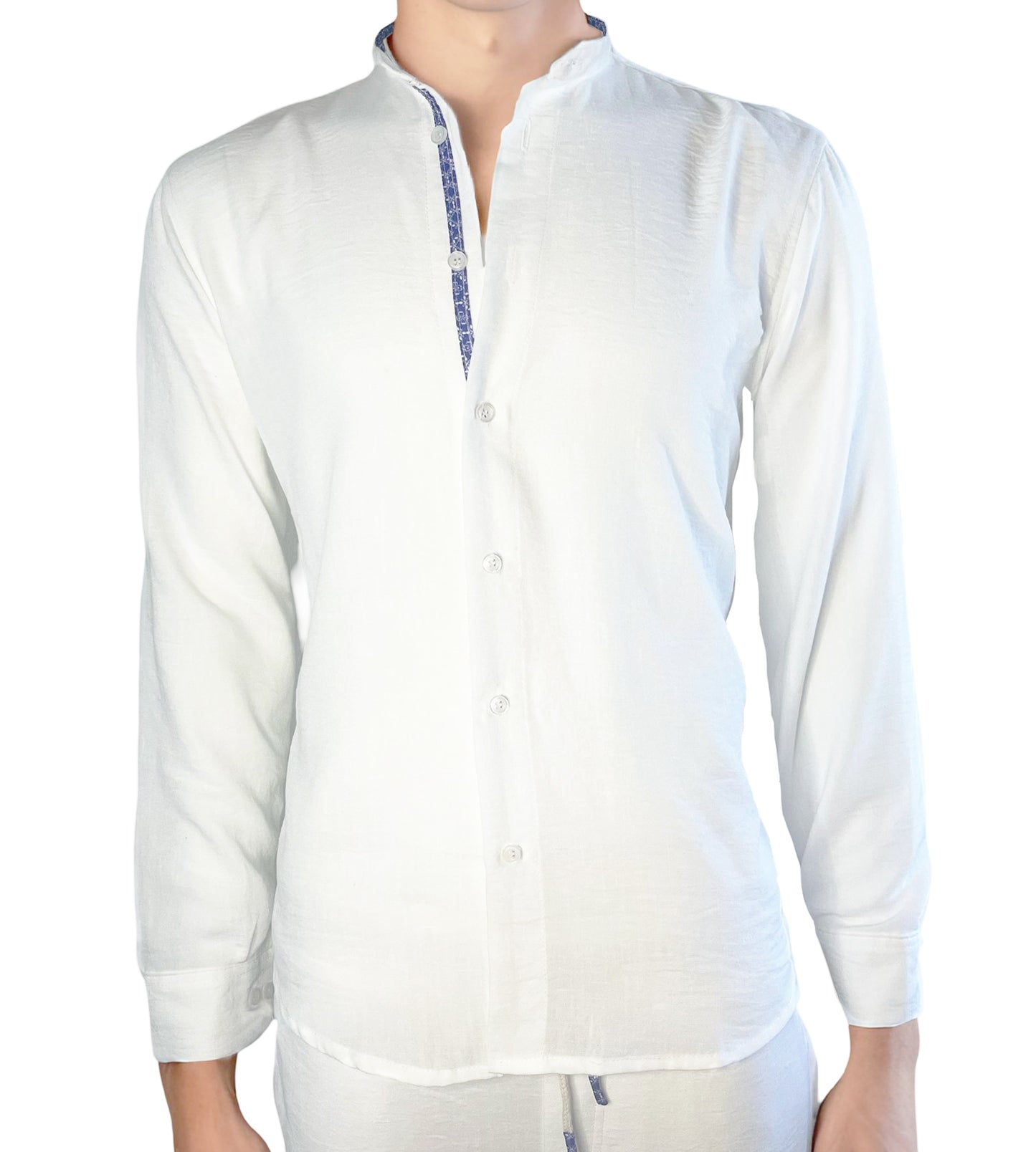 Linen White shirt with mandarin collar